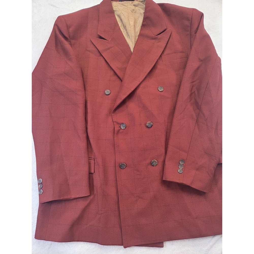 Vintage 80s Falcone 48L Double Breasted Blazer USA Made Rust Windowpane Peak